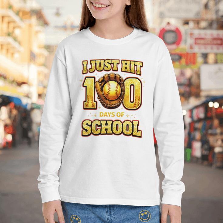 I Just Hit 100 Days Of School Baseball Boys Kids 100th Day Youth Long Sleeve Tee I Just Hit 100 Days Of School Baseball Boys Kids 100th Day Youth Long Sleeve Tee