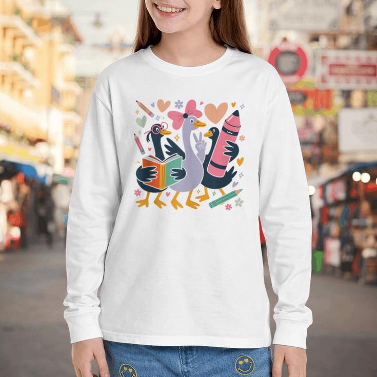 Kindergarten 1st Grade Goose Back To School Girls Youth Long Sleeve Tee