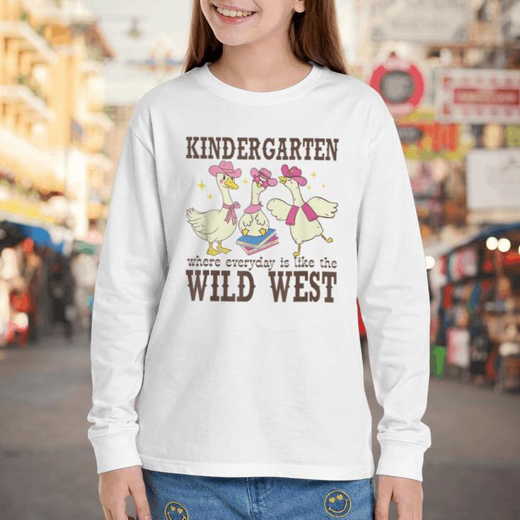 Kindergarten Wild West Goose Cowboy Goose Back To School Youth Long Sleeve Tee Kindergarten Wild West Goose Cowboy Goose Back To School Youth Long Sleeve Tee