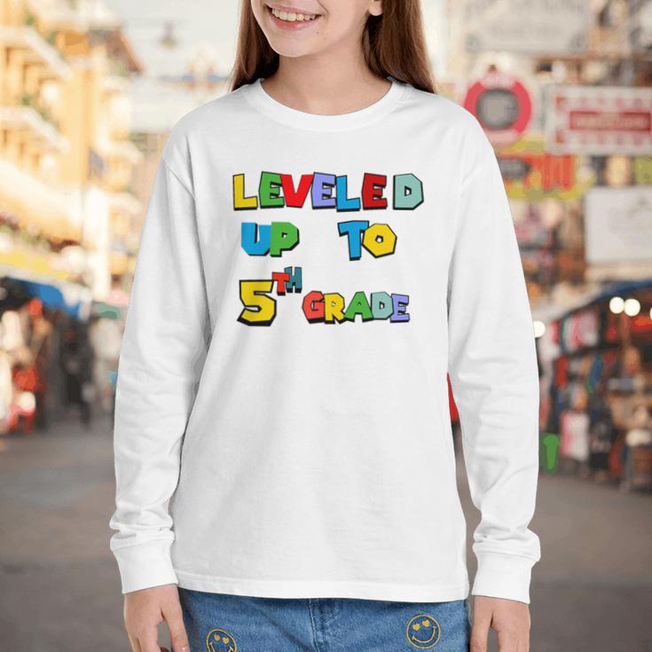 Leveled Up To 5th Grade Back To School Kids Boys Premium Tri-Blend Youth Long Sleeve Tee