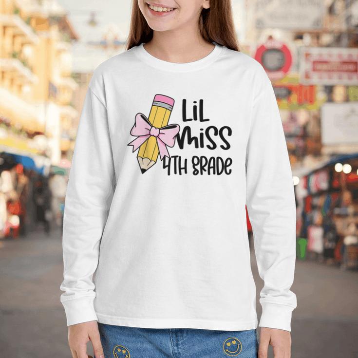 Lil Miss 4th Grade Coquette Bow Pencil Back To School Girls Youth Long Sleeve Tee Lil Miss 4th Grade Coquette Bow Pencil Back To School Girls Youth Long Sleeve Tee