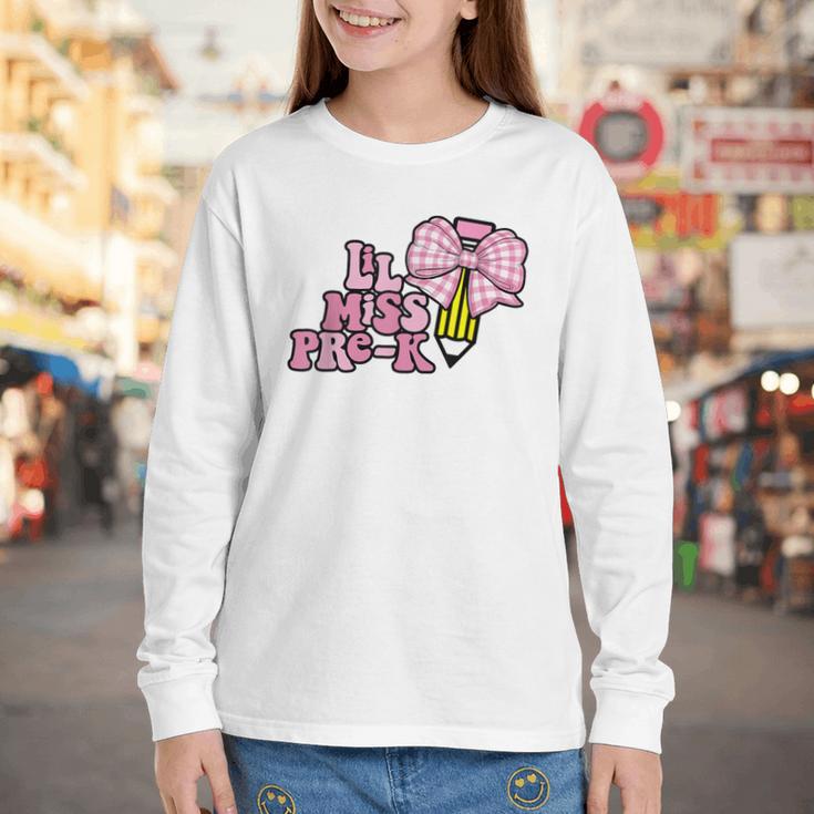 LiL Miss Pre-K Back To School Girls Coquette Bow First Day Youth Long Sleeve Tee