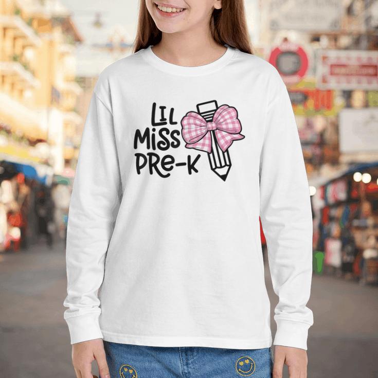 LiL Miss Pre-K Cute Back To School Pink Y2k Coquette Bow Youth Long Sleeve Tee LiL Miss Pre-K Cute Back To School Pink Y2k Coquette Bow Youth Long Sleeve Tee