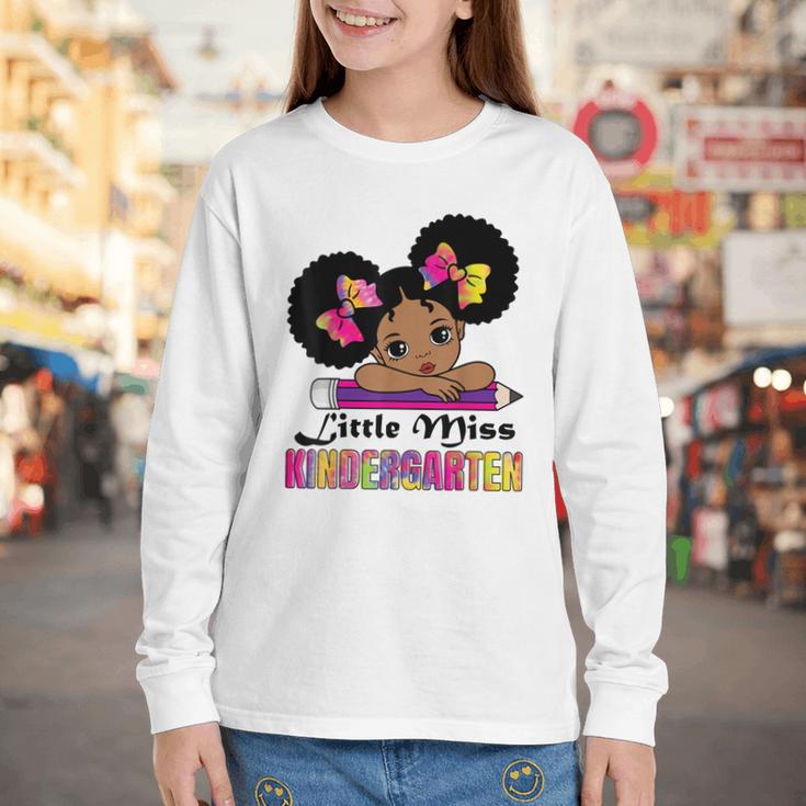 Little Miss Kindergarten Afro Puff Girl Back To School Youth Long Sleeve Tee