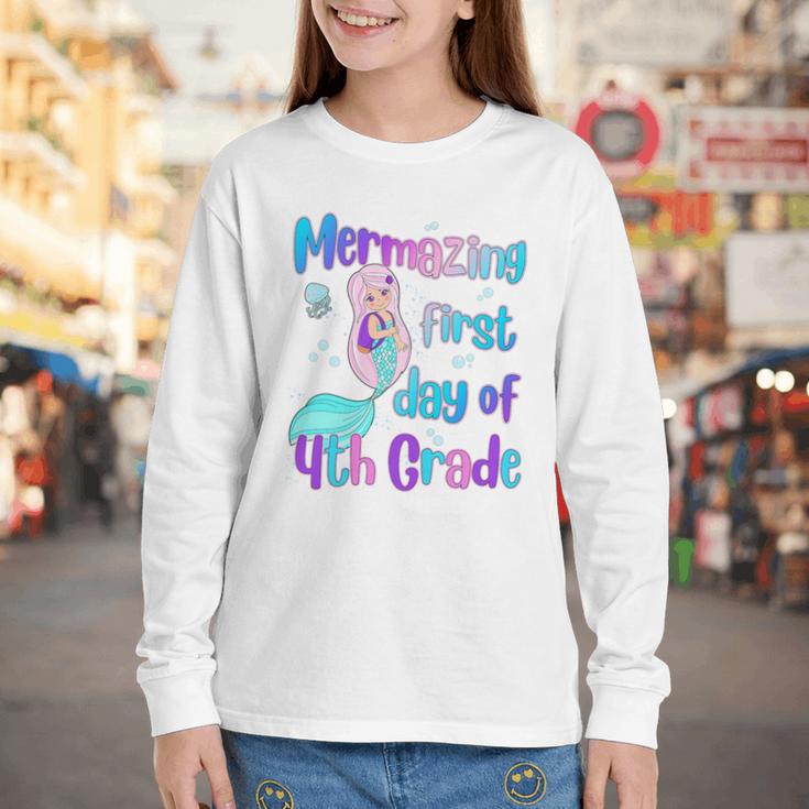 Mermazing First Day Of Fourth Grade Back To School Mermaid Premium Tri-Blend Youth Long Sleeve Tee