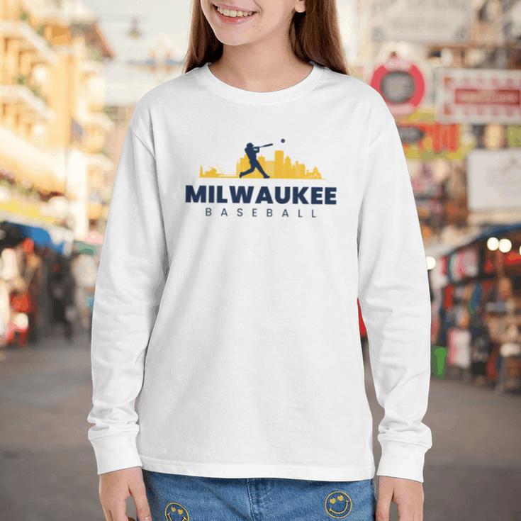 Milwaukee Baseball Minimalist City Skyline Baseball Lover Youth Long Sleeve Tee Milwaukee Baseball Minimalist City Skyline Baseball Lover Youth Long Sleeve Tee