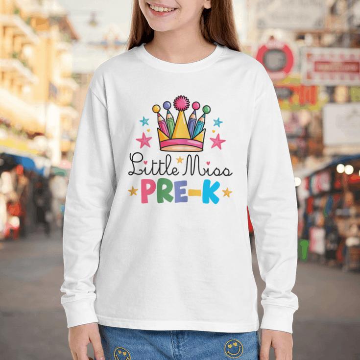 Miss Pre-K Pencils Crown Cute Back To School First Day Girls Youth Long Sleeve Tee Miss Pre-K Pencils Crown Cute Back To School First Day Girls Youth Long Sleeve Tee