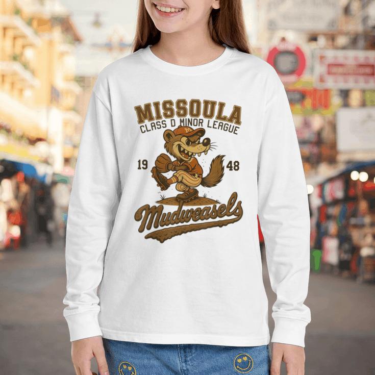 Missoula Mudweasels Retro Minor League Baseball Youth Long Sleeve Tee Missoula Mudweasels Retro Minor League Baseball Youth Long Sleeve Tee