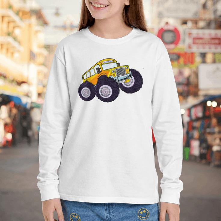 Monster Truck School Bus Yellow Back To School Kids Toddler Youth Long Sleeve Tee Monster Truck School Bus Yellow Back To School Kids Toddler Youth Long Sleeve Tee