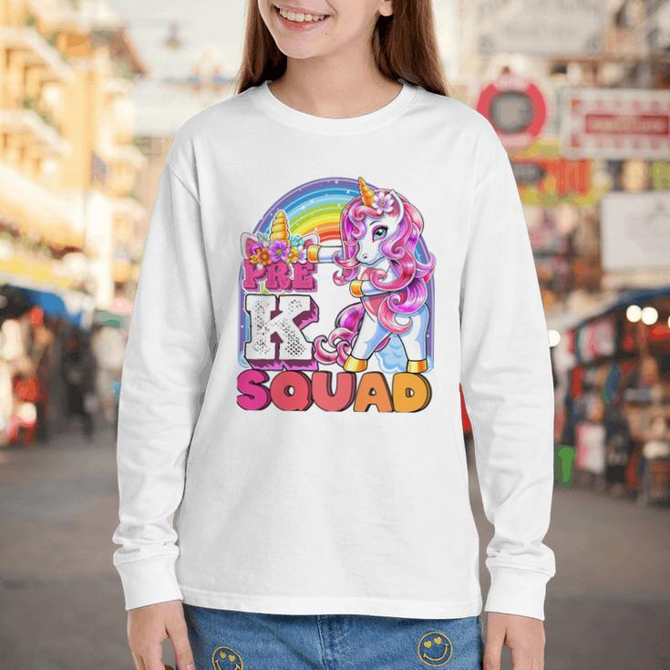 Pre-K Squad Flossing Unicorn Back To School Girls Premium Tri-Blend Youth Long Sleeve Tee