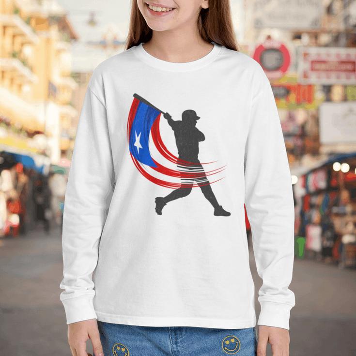 Puerto Rico Baseball Flag Player Boricua Heritage Sports Youth Long Sleeve Tee Puerto Rico Baseball Flag Player Boricua Heritage Sports Youth Long Sleeve Tee