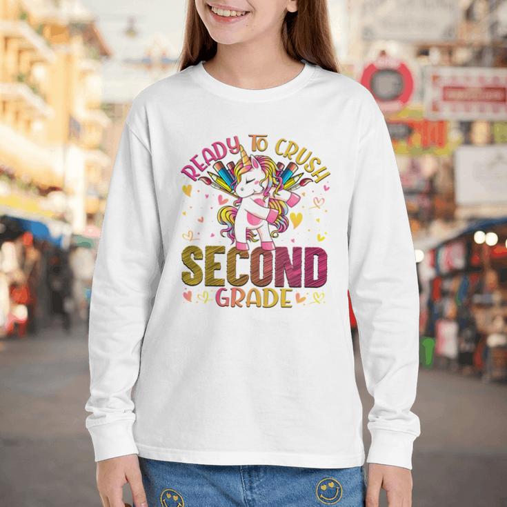 Ready To Crush Second 2nd Grade Back To School Unicorn Kids Performance Youth Long Sleeve Tee Ready To Crush Second 2nd Grade Back To School Unicorn Kids Performance Youth Long Sleeve Tee