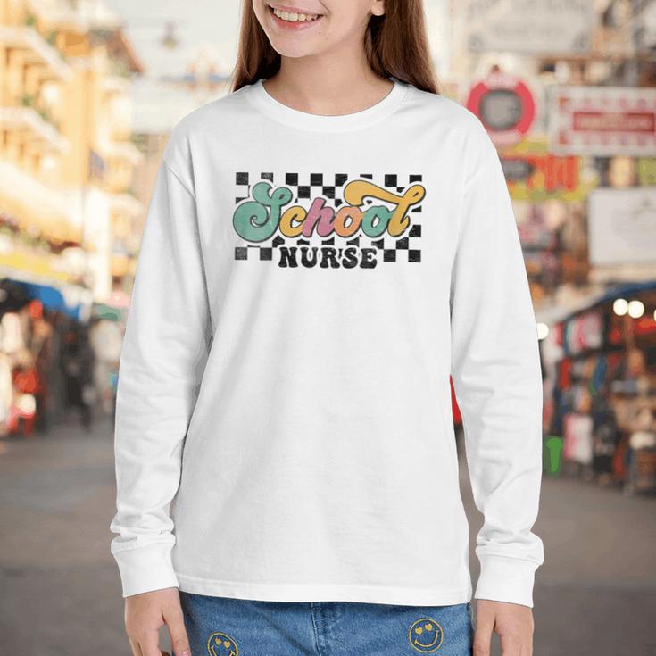 Retro Checkered School Nurse Squad Back To School Graduation Youth Long Sleeve Tee Retro Checkered School Nurse Squad Back To School Graduation Youth Long Sleeve Tee