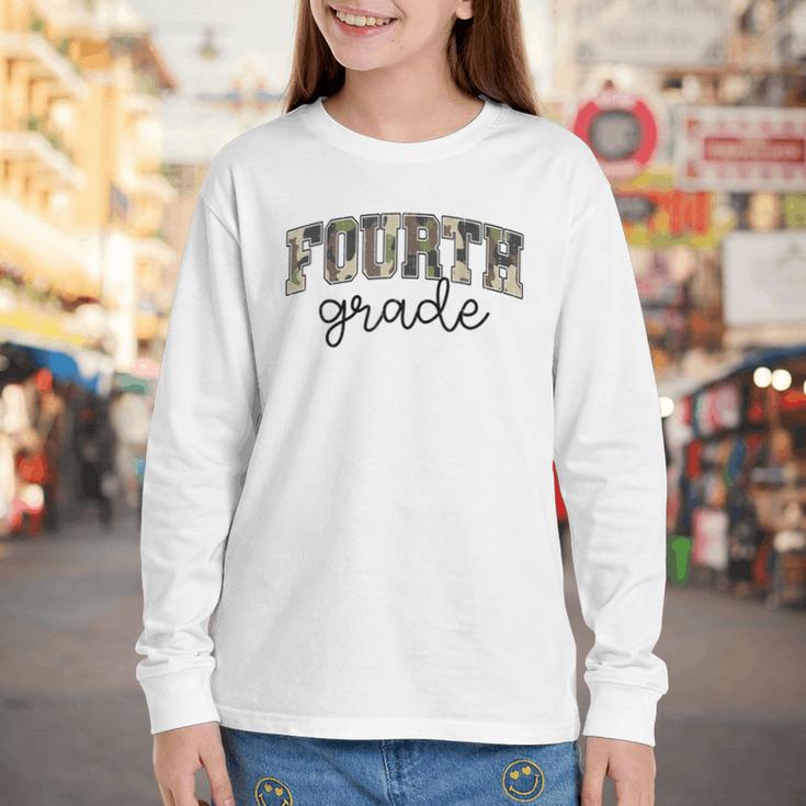 Retro Fourth Grade Camo Back To School Girls Boys 4th Grade Youth Long Sleeve Tee