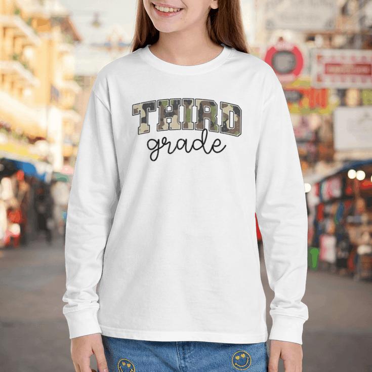 Retro Third Grade Old Camo Back To School Girl Boy 3rd Grade Youth Long Sleeve Tee