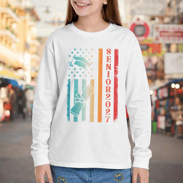 Senior 2027 Class Of 2027 Graduation USA Flag Back To School Performance Youth Long Sleeve Tee Senior 2027 Class Of 2027 Graduation USA Flag Back To School Performance Youth Long Sleeve Tee