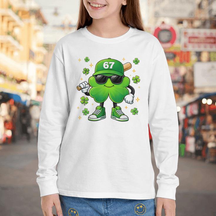 Shamrocks Playing Baseball St Patricks Day 6 7 Meme Men Boys Youth Long Sleeve Tee
