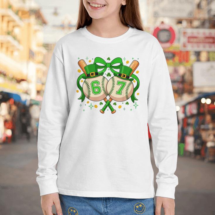 Six Seven 67 Meme Baseball Coquette Bow St Patrick's Day Youth Long Sleeve Tee Six Seven 67 Meme Baseball Coquette Bow St Patrick's Day Youth Long Sleeve Tee