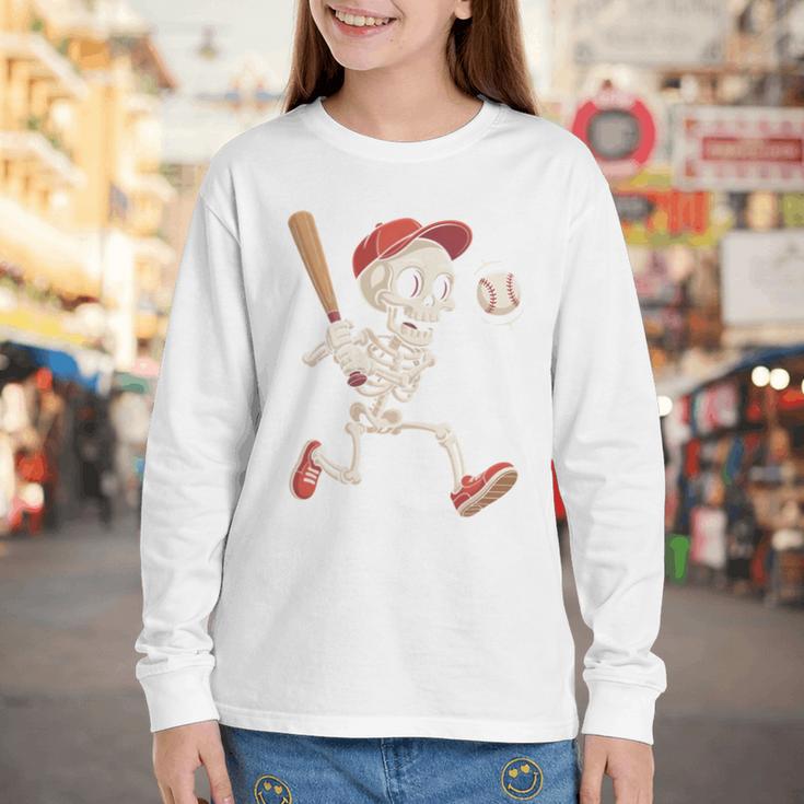 Skeleton Batting Baseball Halloween Boys Men Kids Youth Long Sleeve Tee Skeleton Batting Baseball Halloween Boys Men Kids Youth Long Sleeve Tee