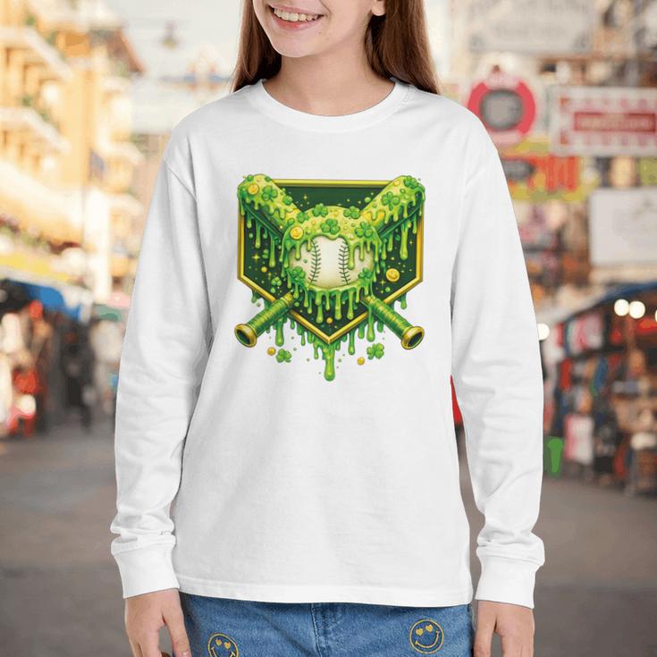 St Patrick's Day Baseball Boys Ice Cream Drip Youth Kids Premium Tri-Blend Youth Long Sleeve Tee