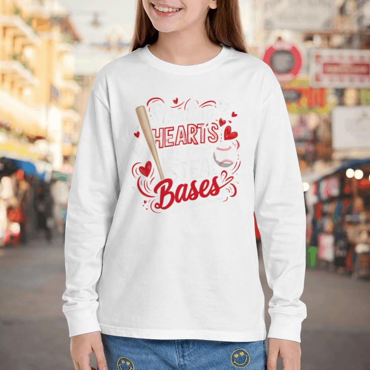 Stealing Hearts Like I Steal Bases Softball Baseball Batter Youth Long Sleeve Tee Stealing Hearts Like I Steal Bases Softball Baseball Batter Youth Long Sleeve Tee
