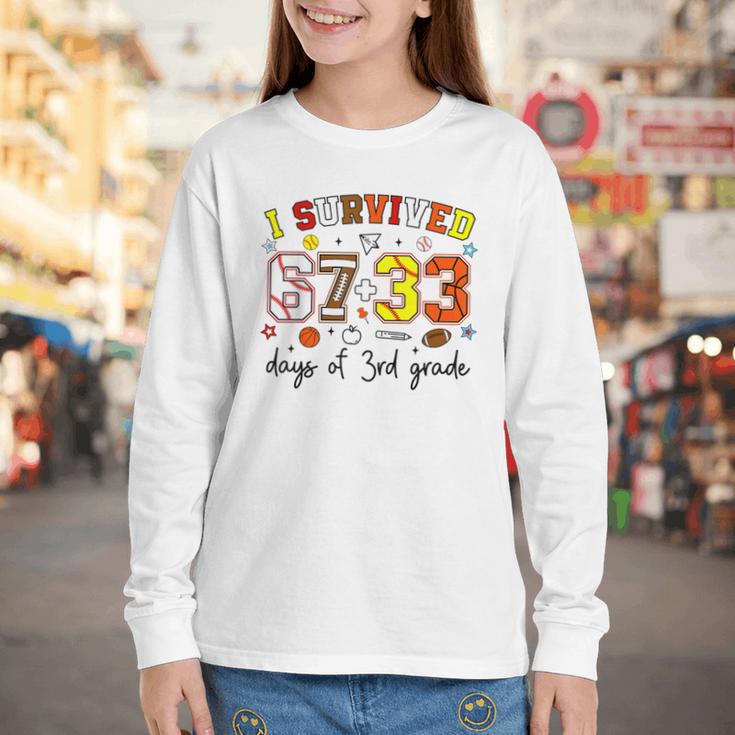 I Survived 6733 Days Baseball Football Softball 3rd Grade Youth Long Sleeve Tee