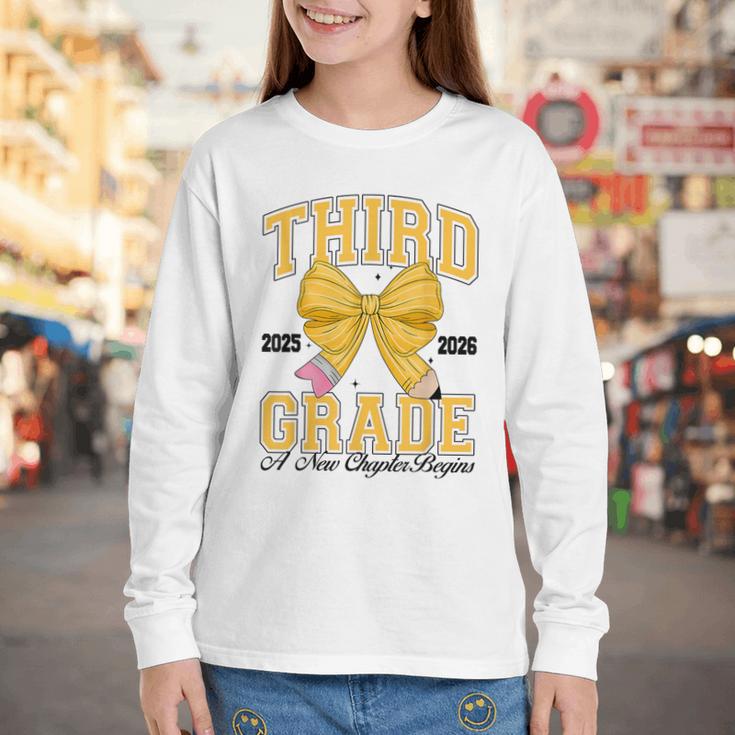 Third Grade Back To School First Day Pencil Bow 2025 Girls Youth Long Sleeve Tee