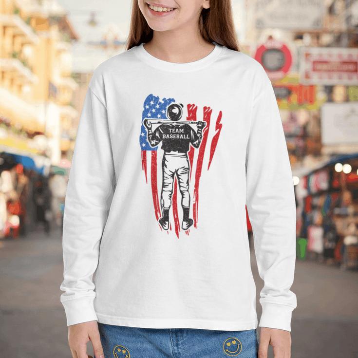 US Flag Baseball Player Batter Sport Lover Team Coach Family Youth Long Sleeve Tee US Flag Baseball Player Batter Sport Lover Team Coach Family Youth Long Sleeve Tee
