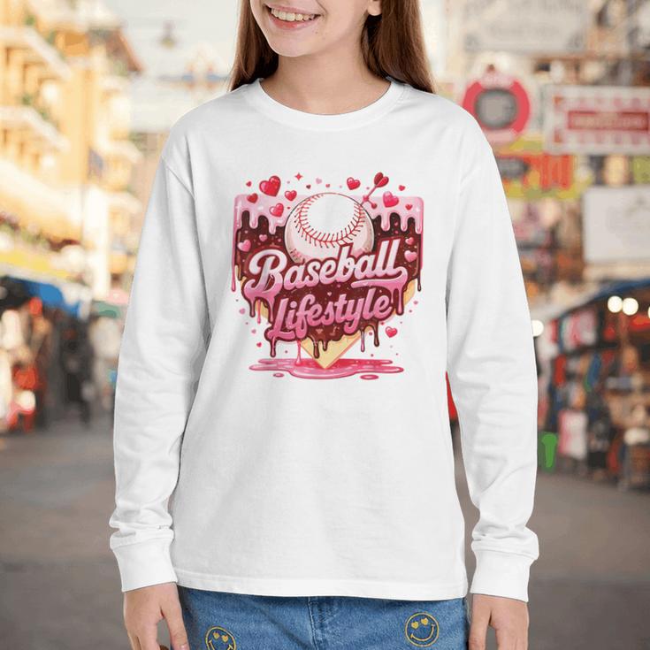 Valentine Baseball Lifestyle Home Plate Ice-Cream Drip Boys Youth Long Sleeve Tee