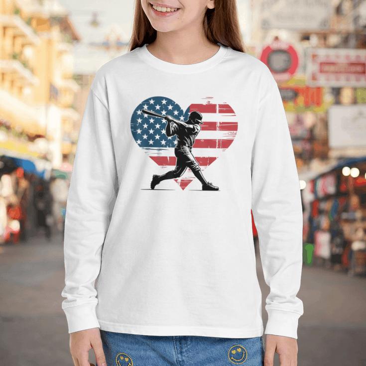Valentines Baseball Batter Silhouette Heart Men Boys Kid Youth Long Sleeve Tee
