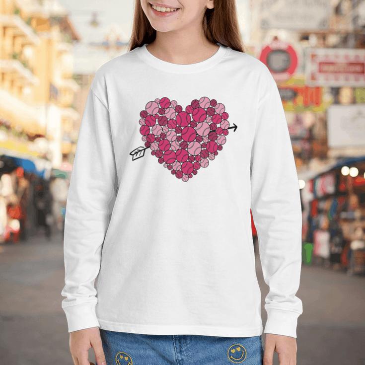 Valentine's Day Baseball Heart Softball Player Sports Lover Youth Long Sleeve Tee Valentine's Day Baseball Heart Softball Player Sports Lover Youth Long Sleeve Tee