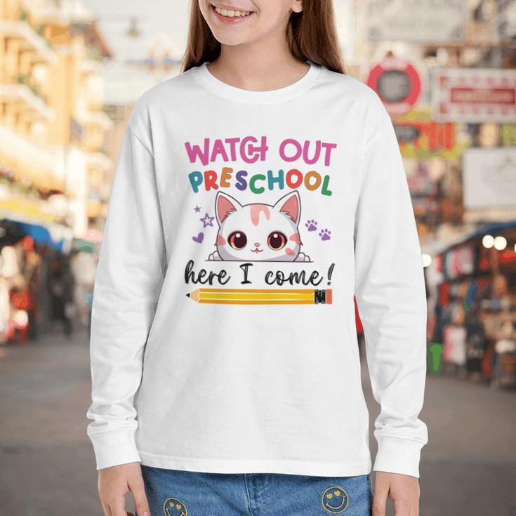 Watch Out Preschool Here I Come Girls Back To School Performance Youth Long Sleeve Tee Watch Out Preschool Here I Come Girls Back To School Performance Youth Long Sleeve Tee