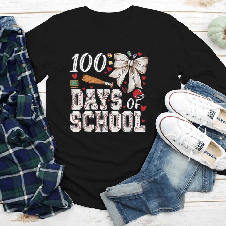 100 Days Of School Baseball 100th Day Of School Coquette Bow Youth Long Sleeve Tee
