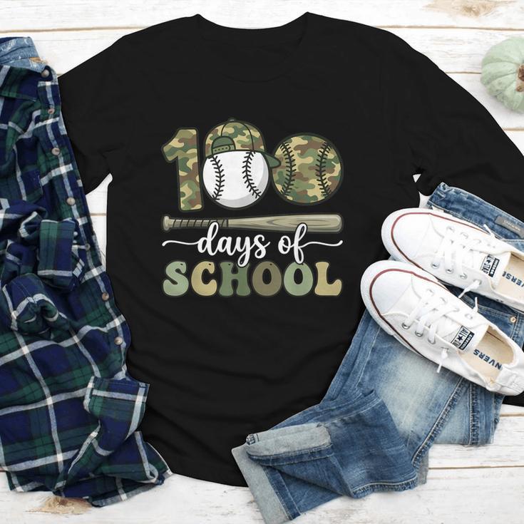 100 Days Of School Baseball Camo Art For Boys Kids Students Youth Long Sleeve Tee