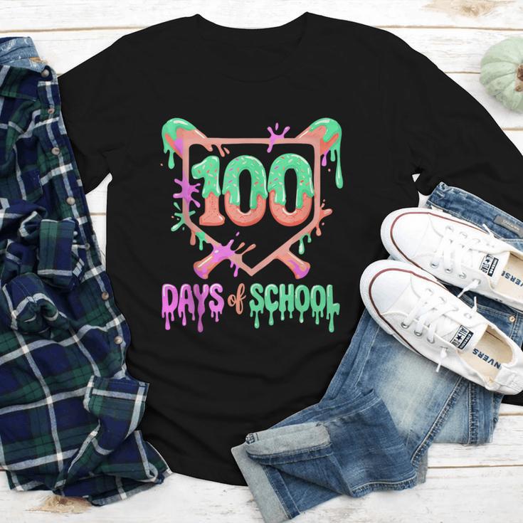 100 Days Of School Baseball Ice Cream Drip 100th Day Player Youth Long Sleeve Tee
