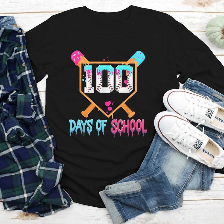 100 Days Of School Baseball Ice Cream Drip 100th Day School Youth Long Sleeve Tee