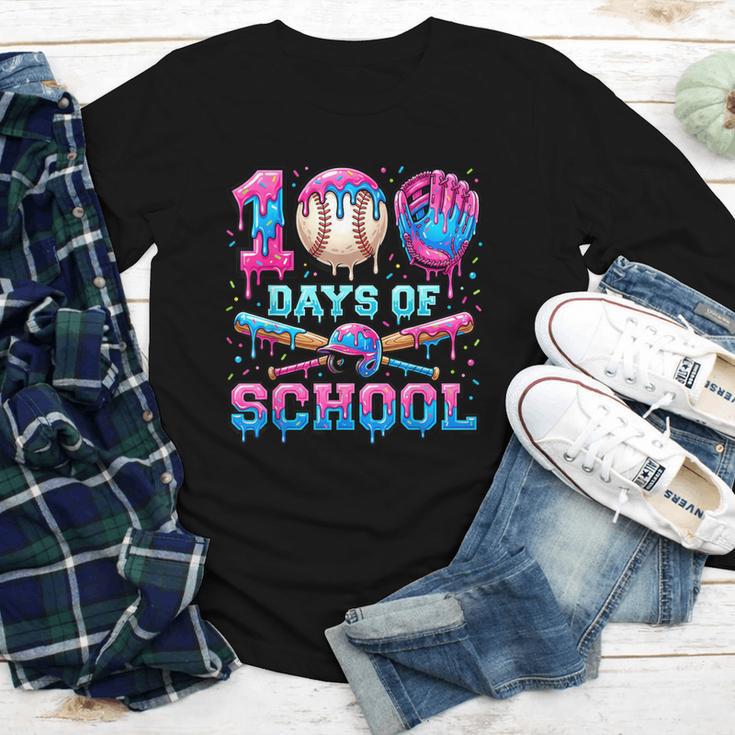 100 Days Of School Baseball Sports Drip Graphic Youth Long Sleeve Tee