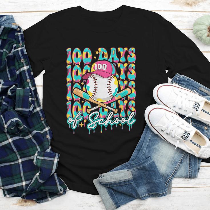 100 Days Of School Drip Baseball 100th Day Baseball School Youth Long Sleeve Tee