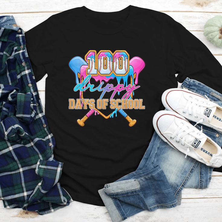 100 Drippy Days Of School Baseball Ice Cream Drip Boys Kids Youth Long Sleeve Tee