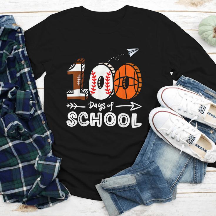 100th Day Of School Basketball Baseball Football Kids Boys Youth Long Sleeve Tee