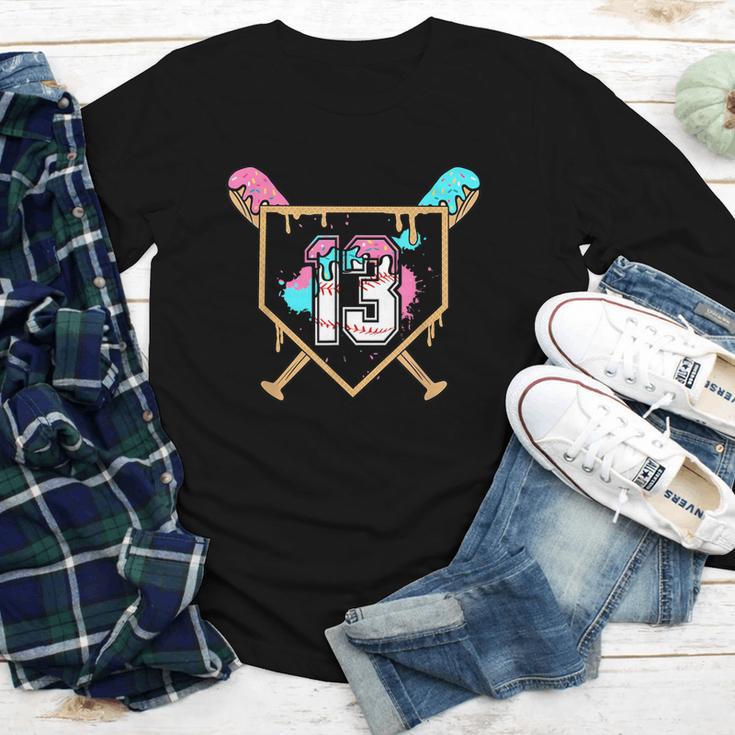 13th Birthday Baseball Bat Ice-Cream Drip 13yrs Old Boy Kid Youth Long Sleeve Tee