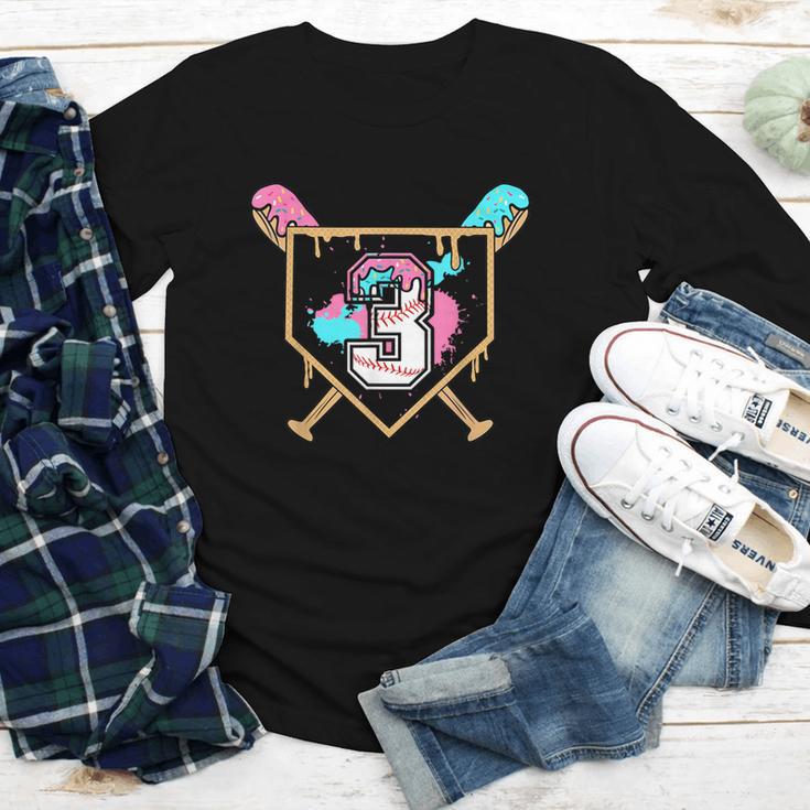 3rd Third Birthday Baseball Bat Ice-Cream Drip 3yrs Old Boys Youth Long Sleeve Tee