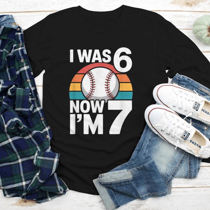I Was 6 Now Im 7 Baseball Birthday Age 7 Youth Long Sleeve Tee