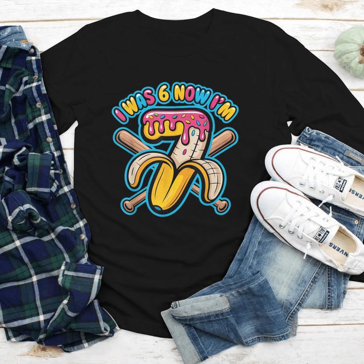 I Was 6 Now I’m 7 Banana Drip Birthday Baseball Youth Long Sleeve Tee