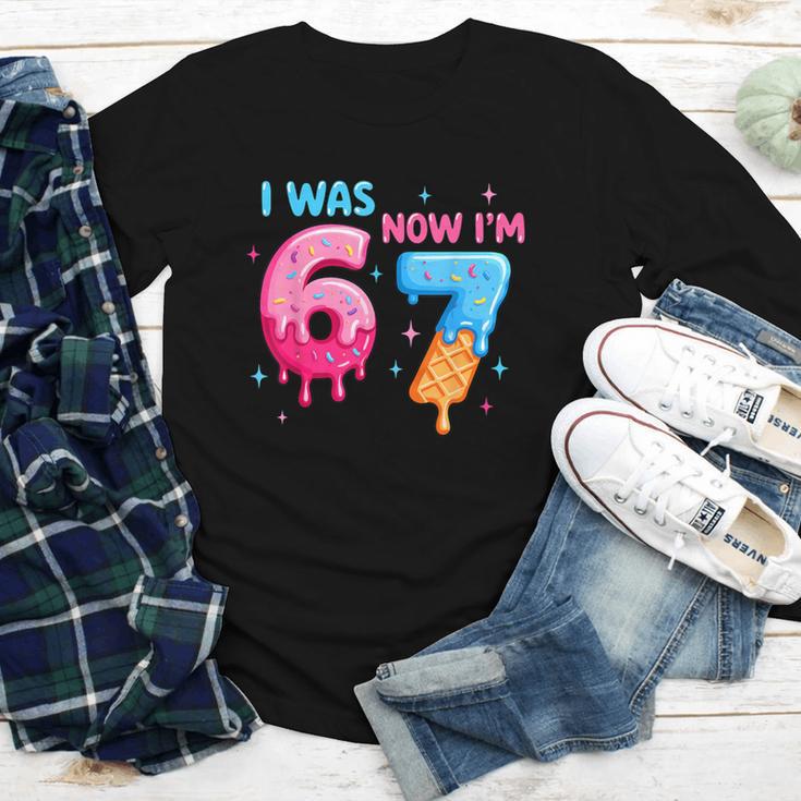 I Was 6 Now I'm 7 Meme Six Seven Baseball 7th Birthday Youth Long Sleeve Tee