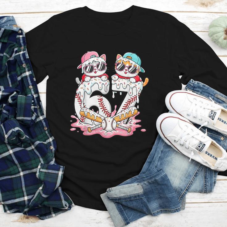 67 Meme Kawaii Cats Baseball Ice Cream Drip 6 7 Kids Youth Long Sleeve Tee