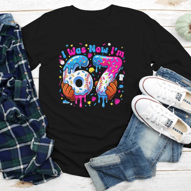 7th Birthday I Was 6 Now I'm 7 Baseball Ice Cream Drip Youth Long Sleeve Tee