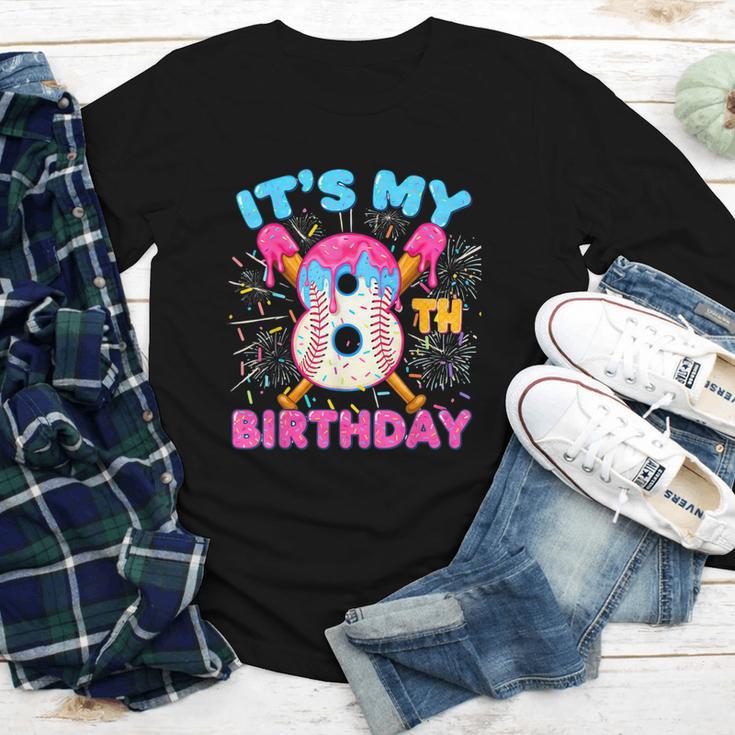 8th Birthday Baseball 8 Year Old Ice Cream Drip Boy Baseball Youth Long Sleeve Tee