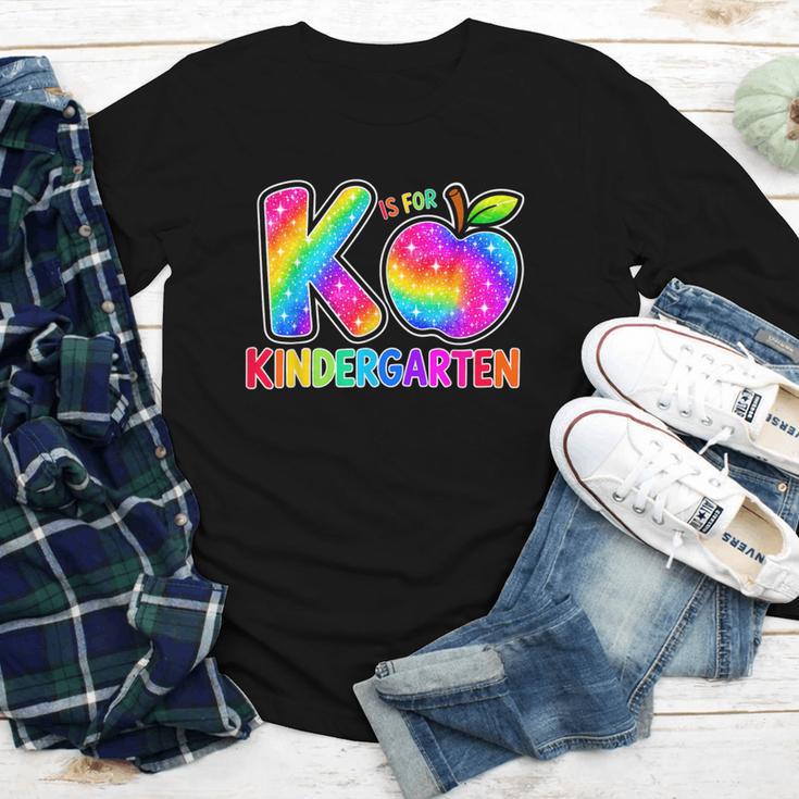 Back To School F Is For Kindergarten Rainbow Apple Kid Youth Long Sleeve Tee Back To School F Is For Kindergarten Rainbow Apple Kid Youth Long Sleeve Tee