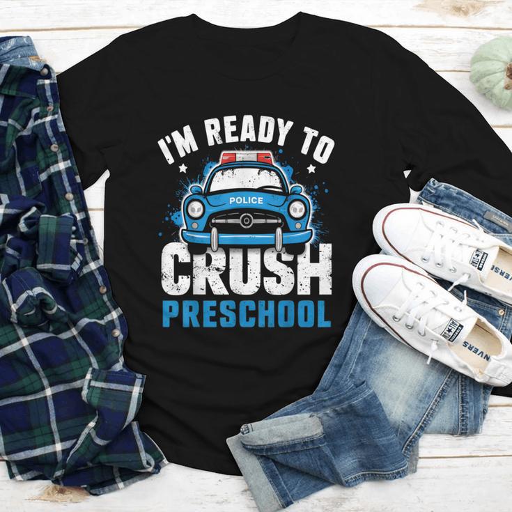 Back To School First Day Of Preschool Police Car Boys Youth Long Sleeve Tee